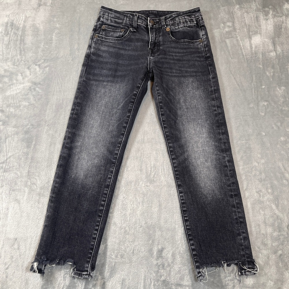 R13 Jeans Size 25 Womens Boy Skinny Faded Black Italian Fabric Raw Hem